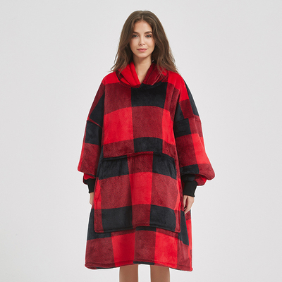 satın al Özelleştirilebilir Plaid Kapüşonlu Battaniye Oversized Sherpa Kapüşonlu Battaniye Unisex online manufacture