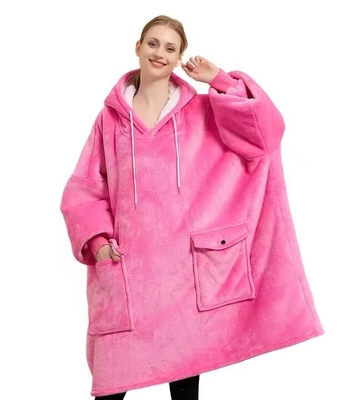 satın al Soild Color Oversized Sherpa Hoodie Battaniye Extra Long Hooded Battaniye Casual online manufacture