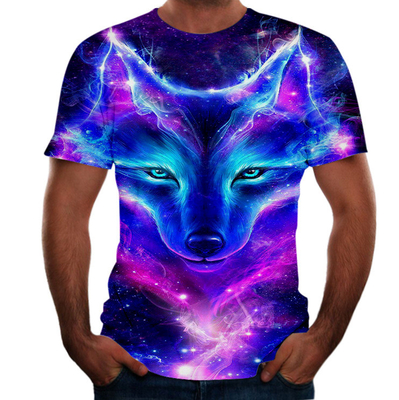 satın al Yaz Erkekler Oversize Tişört Fox Wolf 3D Dijital Baskı Yuvarlak Boyun online manufacture