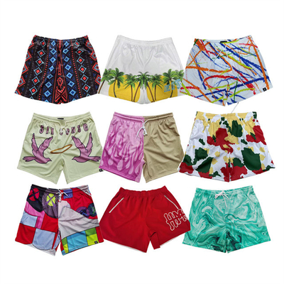 satın al Yüksek Kalite Özel Ad Logo Erkekler Plaj Şortları 5 inç Inseam Nylon Running Mesh Rahat Şortlar Erkekler Çiçekli Plaj Şortları online manufacture