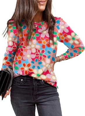 Ara sıra Polka Dots Tops Crewneck Uzun kollu gömlekler Hafif gevşek süveterler