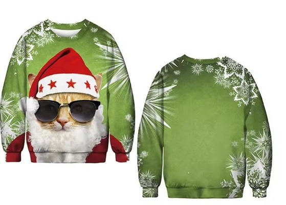 Sürdürülebilir Erkek Sublimasyon Baskı Kazak 100% Polyester Yün Yuvarlak Boynuzlu Pullover