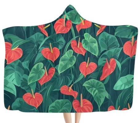 Anthurium Hawaii Baskı Büyük Boyutlu Kapüşonlu Battaniye