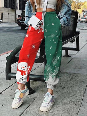 Kadınlar İçin Pantolon Sonbahar Kış Yeni Kadınlar Noel Sublimasyon Baskılı Spor Pantolonları