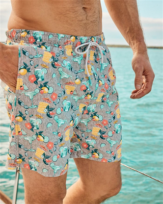 Kişisel Yüzme Kıyafetleri Erkekler Hızlı Kuru Çiçekli Baskı Inseam Stretch Board Shorts Compression Liner Yüzme Kostümleri